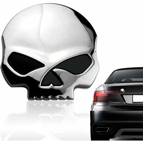 3D (1pcs) (Argent) Metal Skull Autocollant de Voiture & Autocollants de  Moto 7 6.8cm Skull