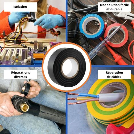 Ruban adhésif isolant électrique noir - 17 mm x 20 m - résistant,  autocollant - protèger, regrouper, réparer des câbles - 40 rouleau