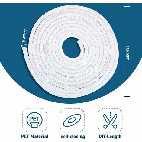 3M- Blanc Manchon de Cache Câble, 13-20mm Réglable Gaine Câble Tressée,  Extensible Gaine Range Cable Informatique, Protection du Cache Câbles pour