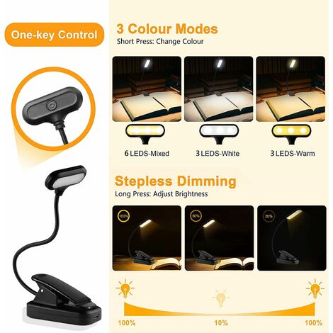 Lampe de Lecture pour Livre 3 Modes de Luminosité (Blanc Froid&Chaud), 360°  Cou Flexible Mini Veilleuse Pince Lampe Livre Lampe de Lecture Clip pour