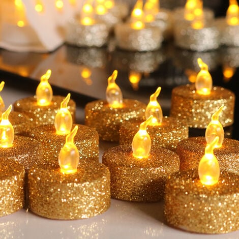 Bougie décorative de Noël dorée à paillettes dorées