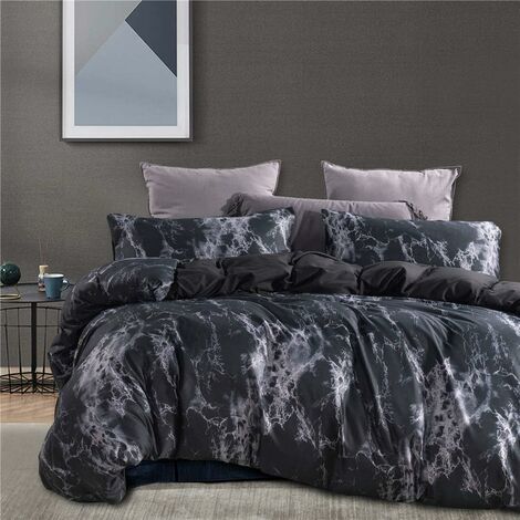 Parure de lit marbre 140x200 cm, blanc, noir, gris, parure de lit  réversible moderne