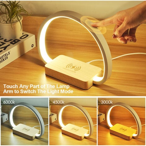 Lampe de Chevet Chargeur sans Fil, Lampe de Table Tactile avec Port USB,  Lampe d