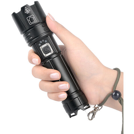 2x Torche Lampe de Poche, LED USB Rechargeable Ultra Puissante CREE Lampe  Torche, 4 Modes IP44 Étanche Militaire Zoomable