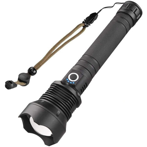 Torche Lampe de Poche, LED USB Rechargeable Ultra Puissante Lampe Torche, 4  Modes IP44 Étanche Militaire Zoomable pour Camping Randonnée