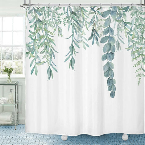 Rideau Douche Eucalyptus, Rideau de Douche Feuilles Vert Sauge