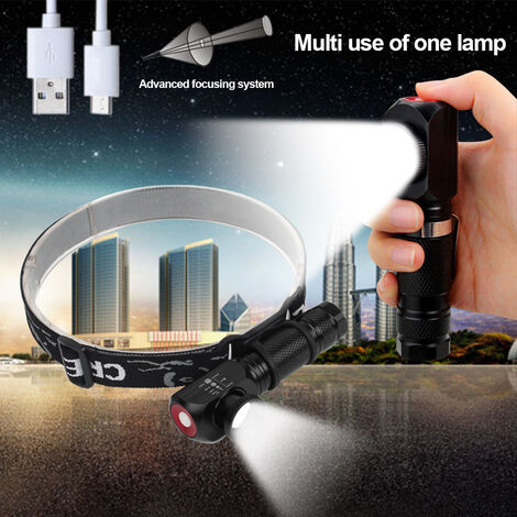 Lampe Torche LED, Lampe de Poche Rechargeable USB Portable Zoomable Torche,  COB Torche LED Zoomable Militaire en Aluminium avec aimant et clip, IP65