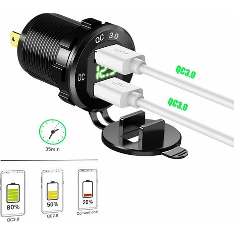 Chargeur pour électroportatif，Chargeur Rapide USB C Voiture 12V / 24V QC  3.0 64W Double Prise Chargeur