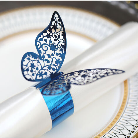 50 Pcs Bleu Ronds de Serviette Papier 3D Papillon, Anneau de Serviette,  Rond Serviette de Table