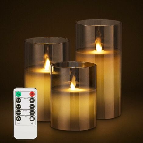 Bougie LED, Un Ensemble de 3 Bougies LED Sans Flamme, Gris avec  Télécommande et Fonction Minuterie