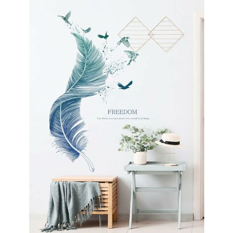 Stickers muraux en plumes bleu (123×71 cm) I sticker mural