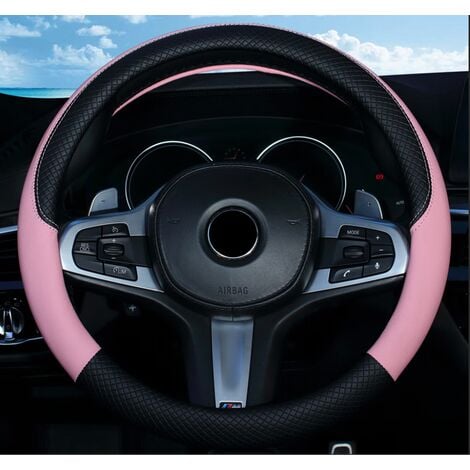 Couvre-volant rose pour voiture avec sous-verres , Housse de volant  extensible pour femmes, filles et