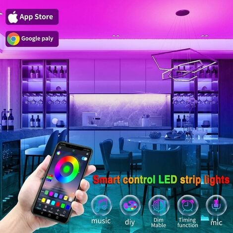 Ruban LED 20M LED Chambre RGB Bande LED Multicolore App Contrôle, Led Ruban  avec
