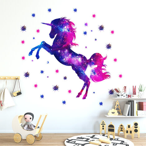 Autocollants muraux colorés mignons pour les enfants Peel and Stick  Décorations murales amovibles pour bébés filles Salon de chambre (fille  avec licorne et ballon)