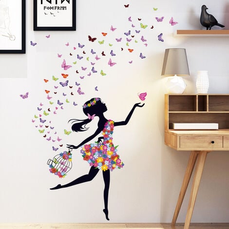 Romantique Dansant Fille Fleur Fée Papillon Amovible Stickers Muraux  Autocollants, Enfants Bébé Chambre Pépinière DIY Décoratif Adhésif Stickers  Mural