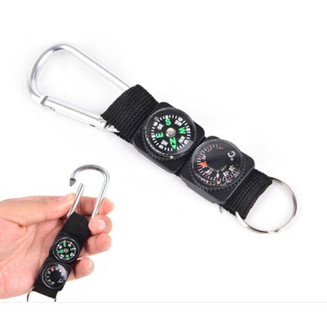 Noir-Compass Keychain Pocket Boussole Boussole D'extérieur Thermomètre Mini  Outil De Survie Multifonctionnel pour Sports De Plein Air Randonnée Camping