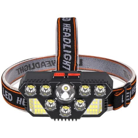 Lampe frontale à LED 8 LEDs 8 modes Rechargeable USB Torche Frontale IPX4  étanche Jogging Vélo Course Pêche