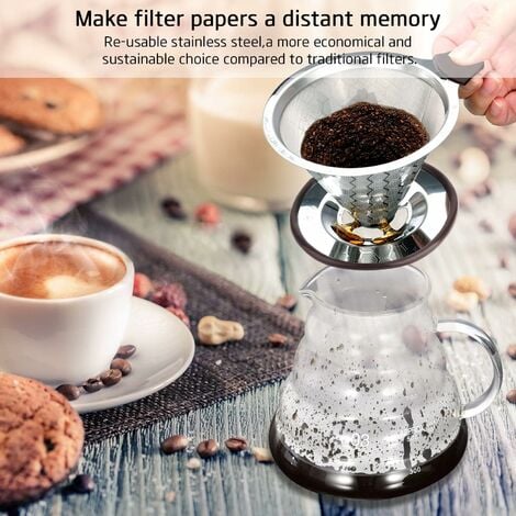 Lot de 2 filtres à café réutilisables en plastique - Filtre permanent -  Taille 4 - Blanc - En forme de cône - Entonnoir avec poignée pour cafetière  et cafetière : : Cuisine et Maison