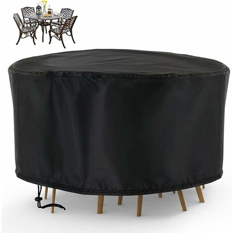 Housse de meubles de jardin, housse de table de jardin ronde imperméable à l'eau  et résistante pour les chaises de salle à manger, résistante aux UV et à la  poussière 185 x