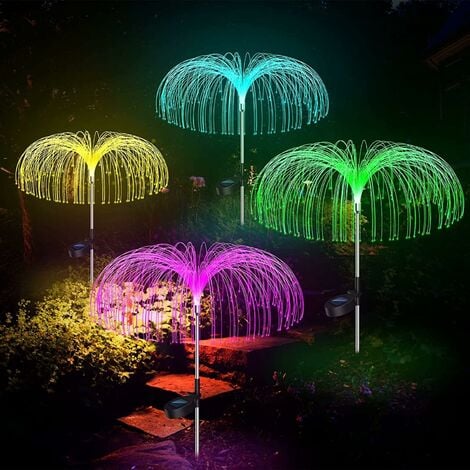 Lampe de jardin solaire à LED extérieure, lumière à fibre optique en forme  de méduse télécommandée, lumières colorées étanche