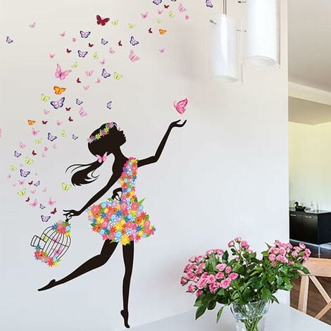 Romantique Dansant Fille Fleur Fée Papillon Amovible Stickers