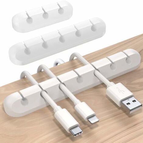 Clips Câble Organisateur Bureau,Blanc Lot de 3 Support de Câble,  Organisateur de Cordon, Gestion des Cables, Câble Rangement pour USB Câbles  de