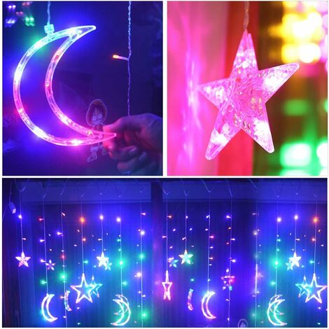 LED Guirlande Lumineuse 3.5 m étoile Lune LED Rideau lumières
