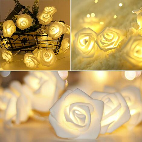 Blanc LED Rose Fleur Guirlande Lumineuse Fleur Fée Guirlande Lumineuse 30 Guirlande  Lumineuse LED pour Décoration Romantique Fête De Vacances Mariage