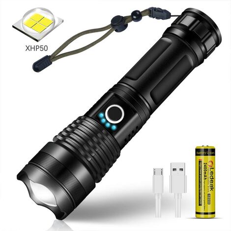 Lampe de poche militaire LED USB rechargeable - 3000 Lumen - Batterie 3000  mAh - Zoom