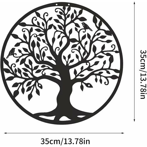 TEMPSA Sculpture Suspendu Oiseau Arbre Noir Rond Métal Fer Jardin