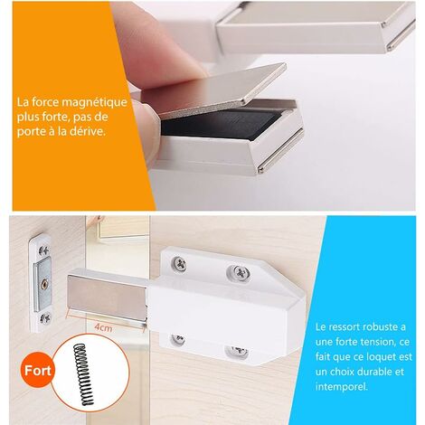 Push to Open Aimant Porte Placard 4 Pièces Aluminium Loquet Magnetique