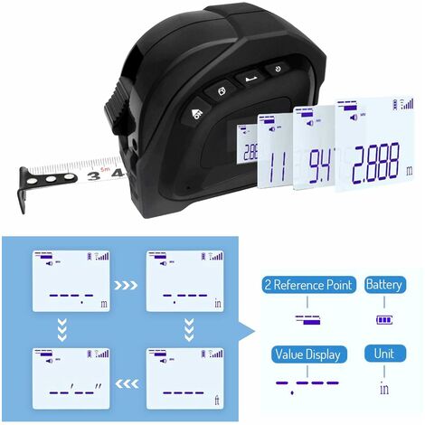 Argent) Télémètre laser à ruban numérique 2 en 1 avec écran LCD  rétroéclairé, télémètre laser 40