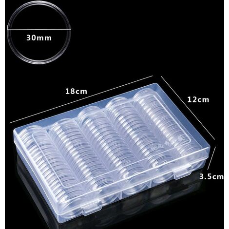 Boîte de rangement transparente pour pièces de monnaie avec 100 capsules