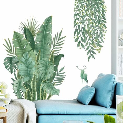 1pc feuilles tropicales sticker mural amovible plante verte Stickers muraux  pour salon enfants chambre chambre salle