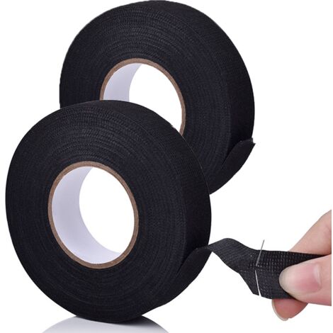 2 Rouleaux Ruban Chiffon de Voiture, 19 mm x 15 m Ruban Adhésif Isolant  Noir Ruban pour Voiture en Tissu, Ruban de Tissu Automobile, Ruban Adhesif  Haute Temperature pour Voiture : 