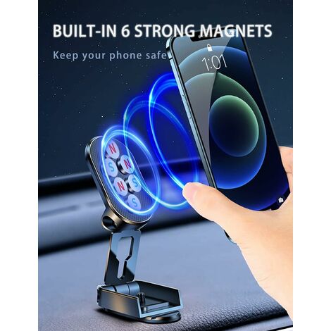 Support Téléphone Voiture, Porte Téléphone Voiture Magnétique Pliable  Universel, Support Smartphone Réglable à 360° pour