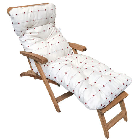 Coussin bain de soleil pompons rouges (1/2)