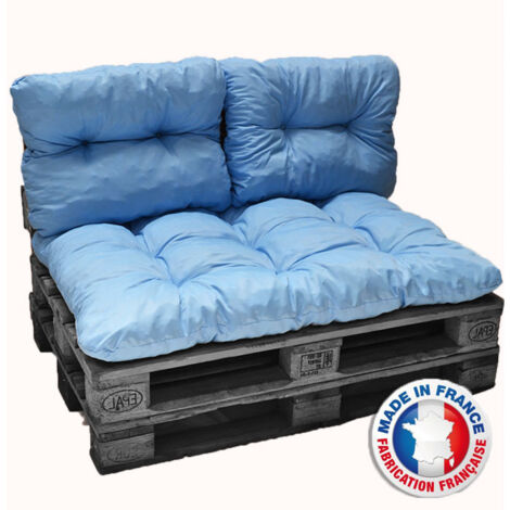 Kit de 3 coussins palette polyester résistant – 1 assise 120x80 cm + 2 dossiers 60x55 cm – Séchage rapide et durable pour usage extérieur