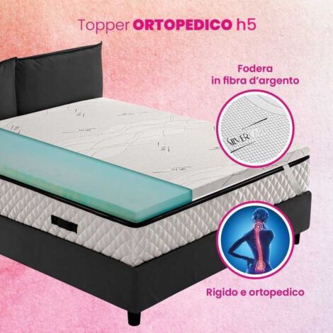 Topper, sovra materasso RIGIDO, correttore ortopedico materasso in BIOGREEN Alto 5 cm, tessuto anallergico sfoderabile, 4 lati in ARGENTO - ORTOPEDIC matrimoniale 160x195