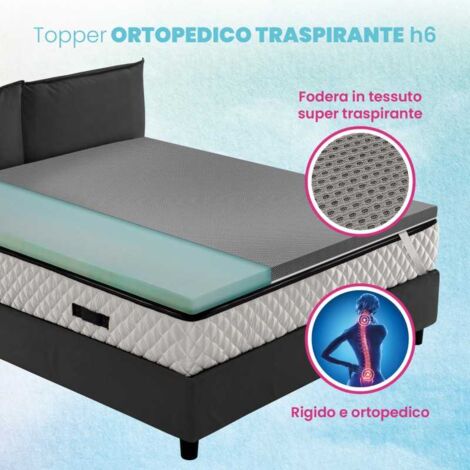 Topper Rigido ORTOPEDICO Made in ITALY, il correttore per materasso alto 6 cm con tessuto traspirante sfoderabile - AIR BIOGREEN 160x195 cm