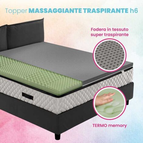 Topper memory traspirante 7 zone, correttore materasso H6 cm, tessuto antimicrobico sfoderabile - AIR MEMO GREEN 120x200 cm