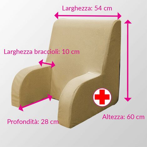 Poltroncina da letto sanitario DISPOSITIVO MEDICO, schienale da letto con tessuto BEIJE sfoderabile e lavabile - Comodone  Grande plus