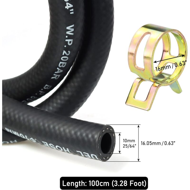 Kit Tuyau Essence 5mm Avec 4 Filtres Et 10 Colliers - 2 Mètres - Pour Moteur, Tondeuse, Moto, Voiture - Caoutchouc Résistant