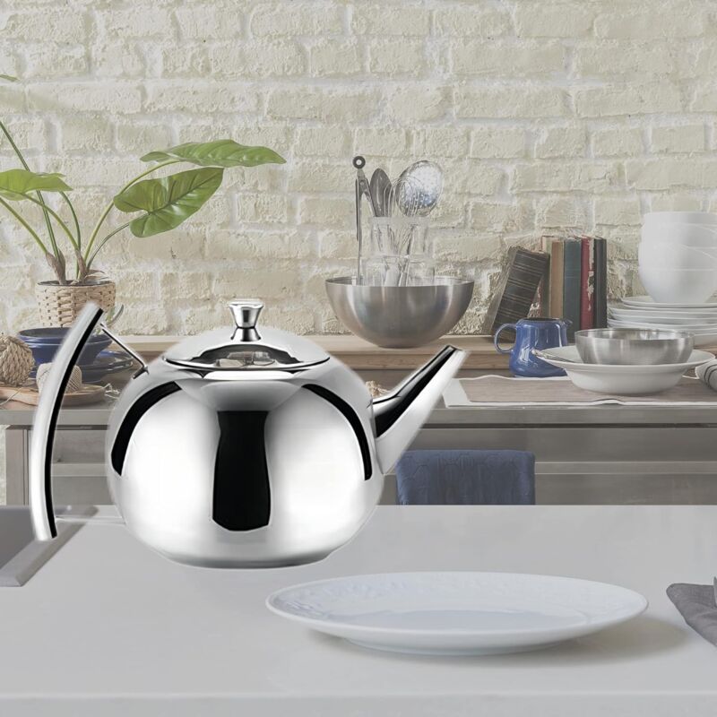 Théière, Bouilloire En Acier Inoxydable Avec Filtre Amovible Pour Infusion De Feuilles Et Sachets De Thé [1.5L