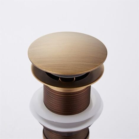 Bonde de lavabo，Pop-up Rétro Bouchon Bonde de Lavabo Vidange Clic-clac sans Trop-Plein en Laiton Bronzé Universel Valve Draineur dEvier Vasque Siphon sans Trou de Débordement Poli- sans Trop-Plein-RAP