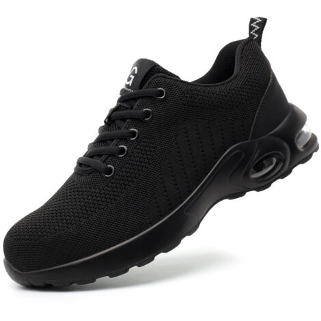 Chaussures de sécurité à coussin d'air pour hommes et femmes, baskets légères, antidérapantes, respirantes, lacets de travail, bout en acier, noires, taille 43-RAPANDA (1/5)