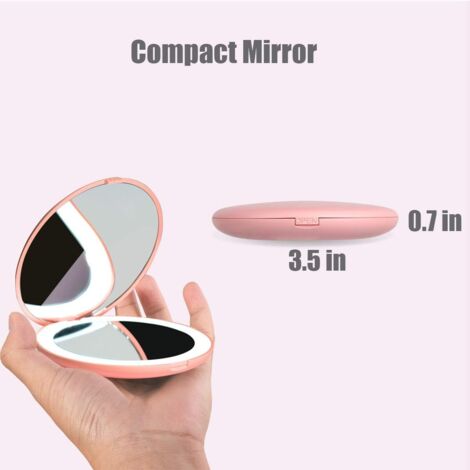 Miroir De Poche Grossissant 10x - Format 4 Pouces (10 Cm) - Couleur Champagne Doré, Doublure Peluche - Neuf