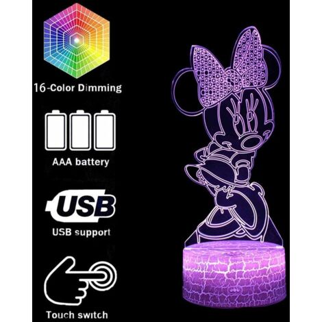 Veilleuse　Lampe illusion Minnie Mouse 3D LED veilleuse avec contrôle tactile Cadeau de Noël d'anniversaire pour enfants [Classe énergétique A+++]-RAPANDA