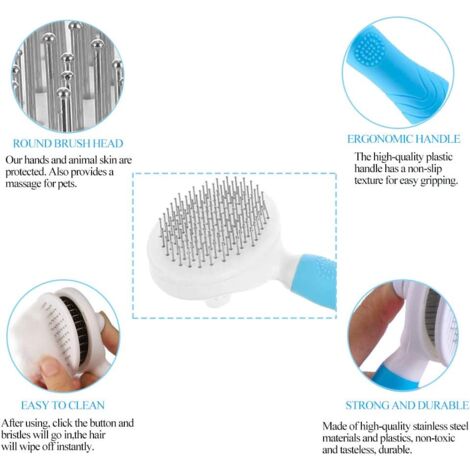 Brosse de toilettage de Chien, Brosse Chat Poil Long, Brosse Chiens et Chats Autonettoyante, avec Enlèvement des Poils en Un Clic, pour Chiens et Chats de Petite, Moyenne et Grande (Bleu)-RAPANDA