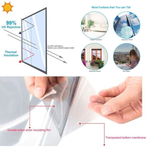 Film Miroir Fenêtre sans Tain Anti UV Anti Chaleur Anti-Regard Contrôle de la Température Protection de la Vie Privée  Film Adhésif Réfléchissant pour Fenêtre Maison Bureau Magasin(40200cm)-RAPANDA
